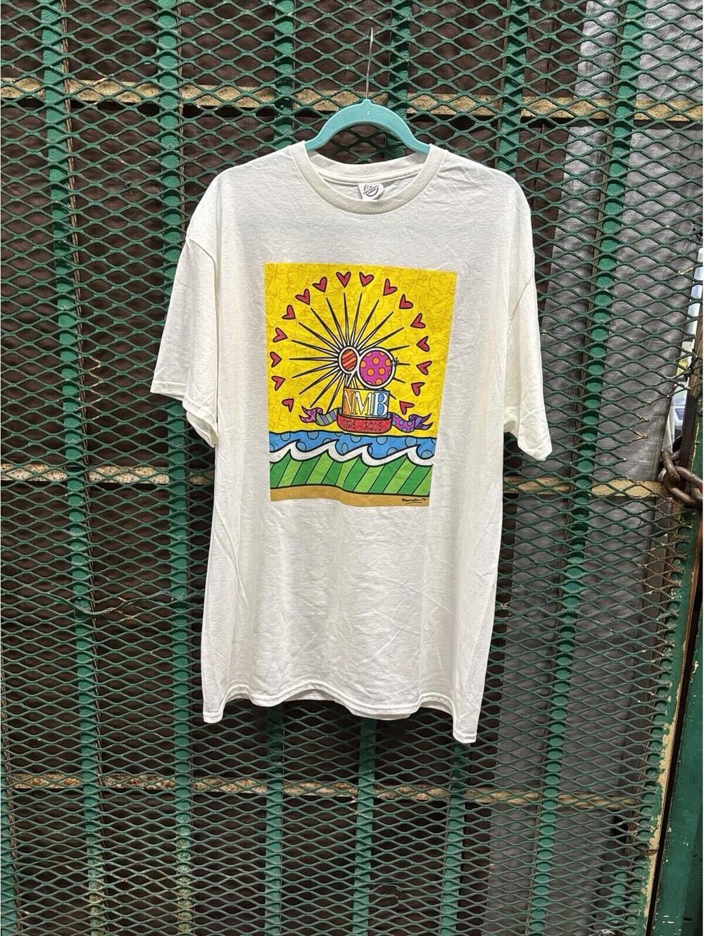 Romero Britto North Miami Beach Abstract Pop Art Shirt Mens XL White Rare Vtg